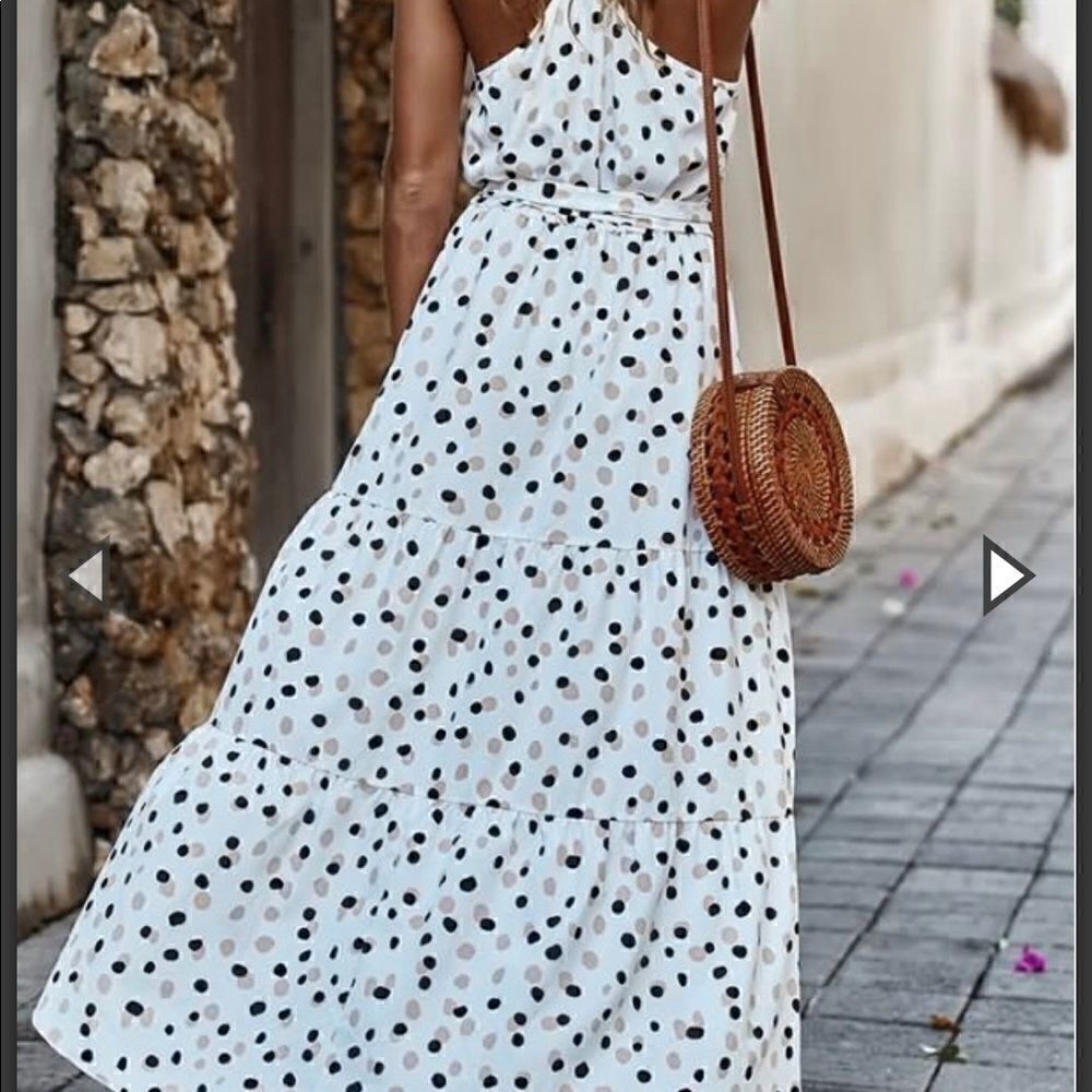 White Polka Dot Boho Maxi Dress - Picture 4 of 10